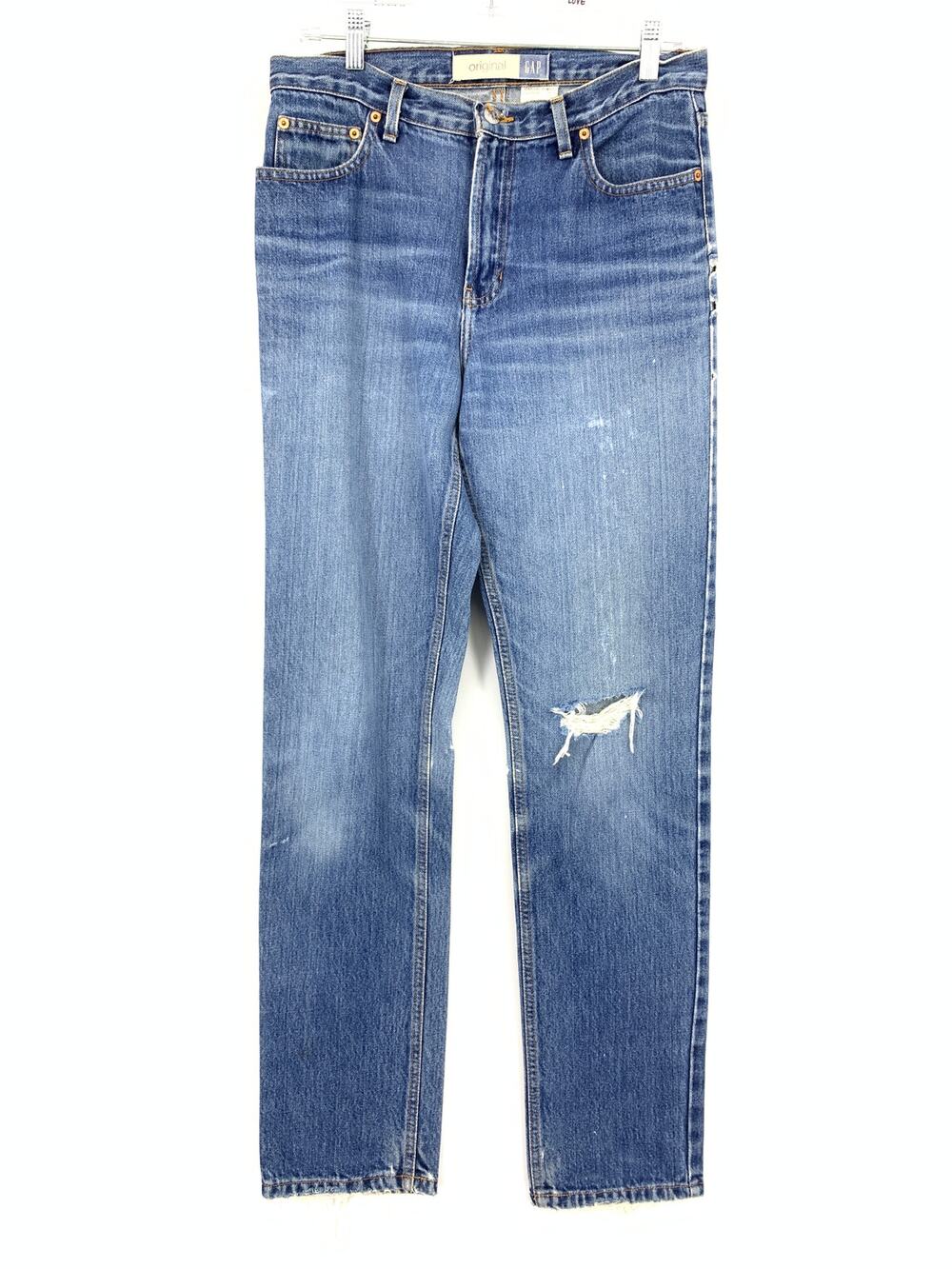 Vintage GAP Original Fit Jeans Womens Sz 30" Long Medium Wash Denim Distressing